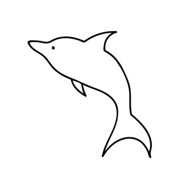 Vector simple illustration with Dolphin on white isolated background.Ocean,Summer underwater animal hand drawn in doodle style.Design for postcards,stickers,packages,social media,web,coloring.