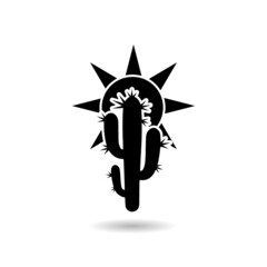 Cactus and sun icon with shadow