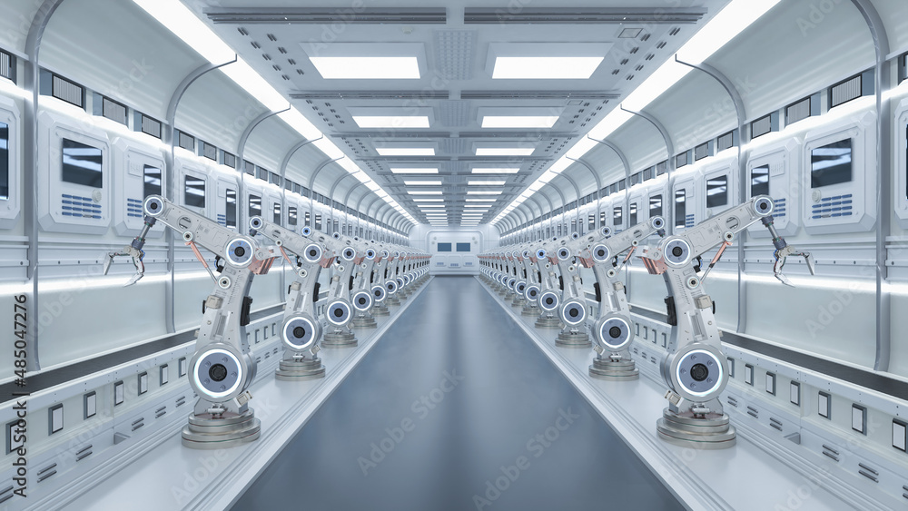 Poster robot assembly line in factory