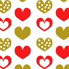 Background of red and brown hearts for Valentine's Day on a white background. Pattern for Valentine's Day.