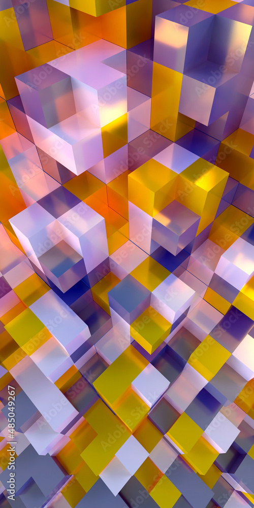 Poster texture and background of volumetric multicolored geometric shapes.