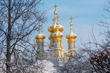 Resurrection church of Catherine palace in winter, Tsarskoe Selo (Pushkin), Saint Petersburg, Russia