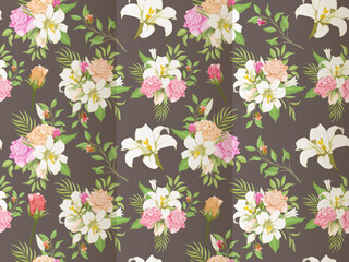 Wedding Banner Background Floral  with Roses and Lilies Design