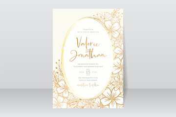 Obraz na płótnie Canvas Wedding invitation template with floral outline decoration