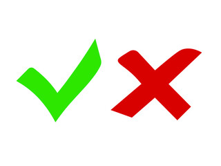 Check mark, checklist icon vector. Yes or No icon vector. Tick and cross signs. Green check mark OK and red wrong X icons.