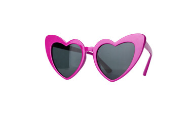 Bright pink heart-formed sunglasses isolated on white background. Valentines day or summer vacation concept. High quality photo