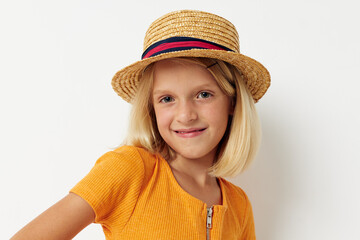 cute girl with blond hair wearing hat fashion smile