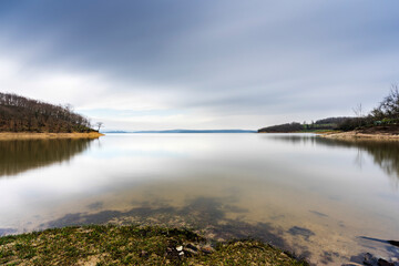 A smooth lake view in autumn.