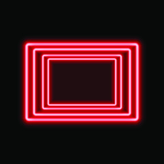 Red neon square frame with shining effects on dark background. Empty frame with neon effects. Vector illustration.