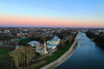 Fototapeta na wymiar vologda view of the city from a drone, buildings architecture, a trip to the province in russia