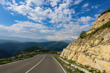 The high-mountain road to the tract of Jily-Su. Caucasus. Kabardino-Balkaria. Russia.