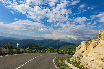 The high-mountain road to the tract of Jily-Su. Caucasus. Kabardino-Balkaria. Russia.
