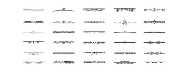 Set Black Simple Line Collection Doodle Border Elements Vector Design Style Sketch Isolated Illustration For Banner