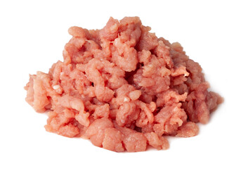 Fresh raw minced meat on white isolated background. Pork and beef minced meat