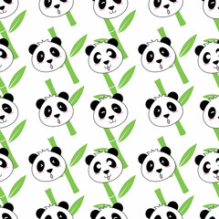 illustration vector graphic of panda and bamboo leaves seamless pattern