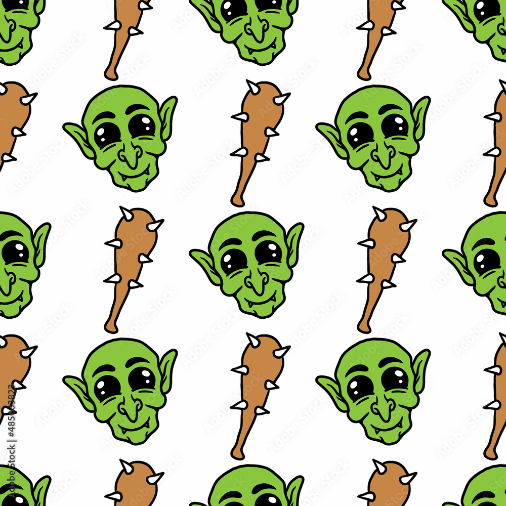 Canvas Prints seamless pattern goblin head with hunting weapon - Canvas Prints