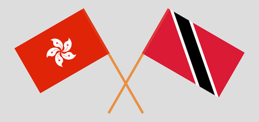 Crossed flags of Hong Kong and Trinidad and Tobago. Official colors. Correct proportion