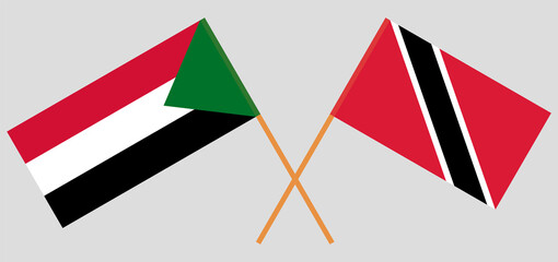 Crossed flags of the Sudan and Trinidad and Tobago. Official colors. Correct proportion