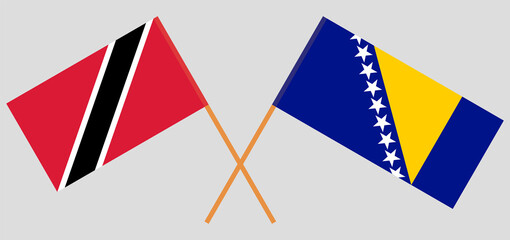 Crossed flags of Trinidad and Tobago and Bosnia and Herzegovina. Official colors. Correct proportion