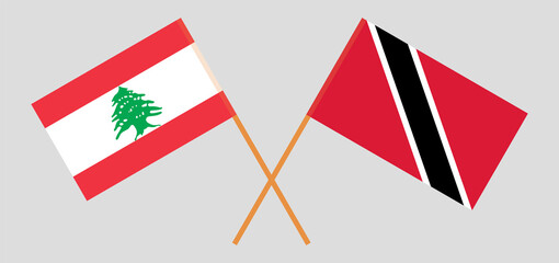 Crossed flags of the Lebanon and Trinidad and Tobago. Official colors. Correct proportion