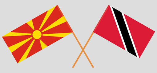 Crossed flags of North Macedonia and Trinidad and Tobago. Official colors. Correct proportion