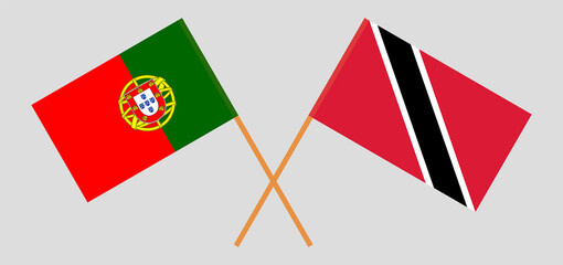 Crossed flags of Portugal and Trinidad and Tobago. Official colors. Correct proportion