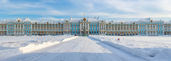 Catherine palace in winter, Tsarskoe Selo (Pushkin), Saint Petersburg, Russia