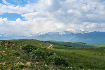 The high-mountain road to the tract of Jily-Su. Caucasus. Kabardino-Balkaria. Russia.