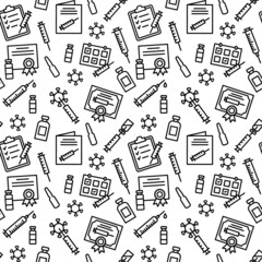 Seamless vector pattern with Vaccination. For fabric, paper, wrap, textile, poster, scrapbooking, wallpaper or background, for web site or mobile app