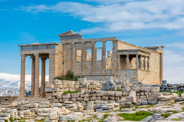 Naklejka premium Ancient temple of the Acropolis Erechtheion in Athens, antique architecture, cityscape