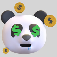 panda money face emoticon cartoon 3d render illustration © nawaitgraph