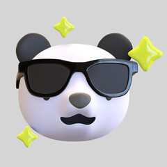 panda wearing black glasses emoticon cartoon 3d render illustration © nawaitgraph