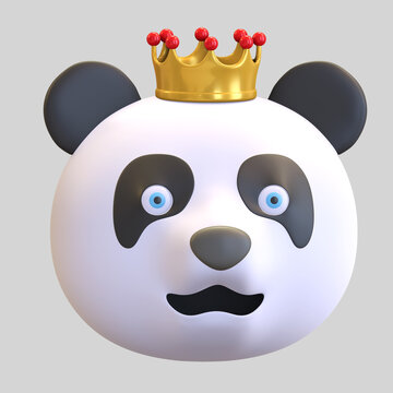panda wearing king crown emoticon cartoon 3d render illustration
