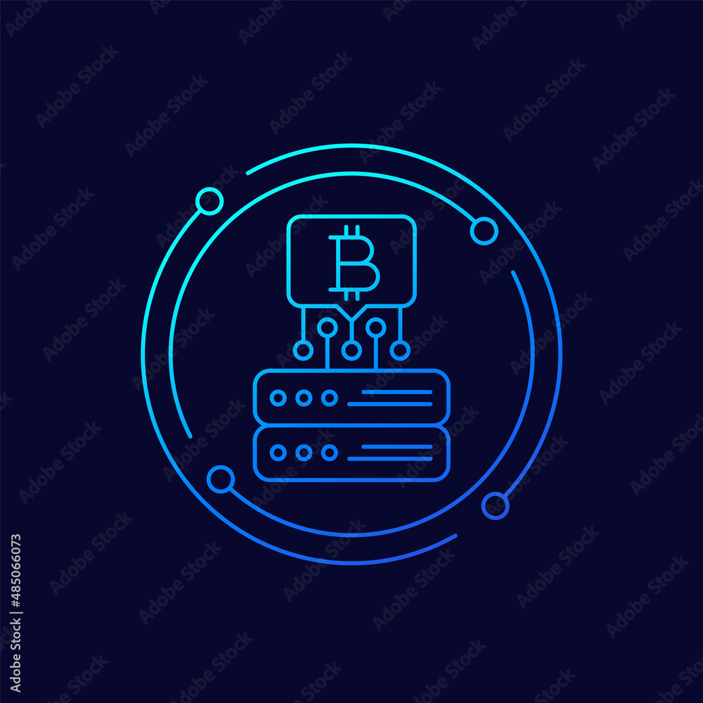 Poster bitcoin miner line icon for web