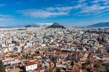 Greece Athens in the morning, view of the city and Lycabitus, cityscape,