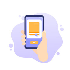 book reader app, phone in hand vector