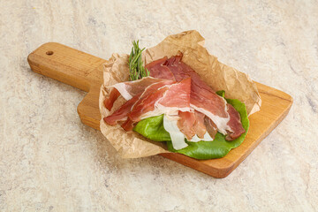 Delicous Spanish Hamon slices pork meat