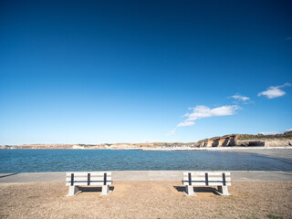 名洗港海浜公園と屏風ヶ浦の風景　銚子市