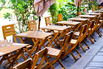 French restaurant - chairs in the row - 485066253