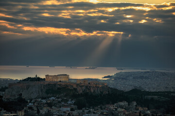 Naklejka na ściany i meble Cloudy Sunset Over Athens