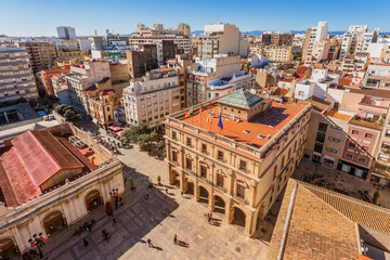 High angle view of Castellón de la Plana city hall and other main buildings - obrazy, fototapety, plakaty