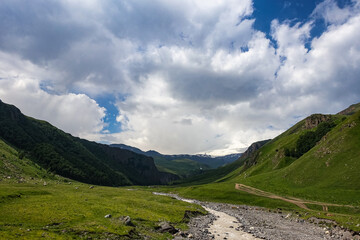 Fototapeta premium The high-mountain road to the tract of Jily-Su. Caucasus. Kabardino-Balkaria. Russia.