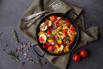 Grilled cooked assorted vegetables with herbs and spices