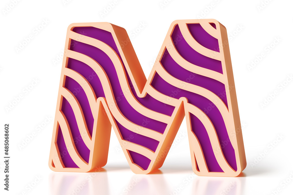 Poster colorful wavy font letter m in 3d. ideal graphic resource for text compositions for headers, posters