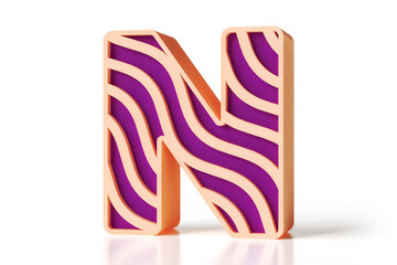 3D happy font letter N. Graphic resource suitable for vibrant style greeting cards compositions and colorful advertisements. High quality 3D rendering.
