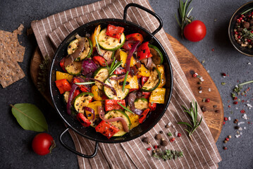 Grilled cooked assorted vegetables with herbs and spices