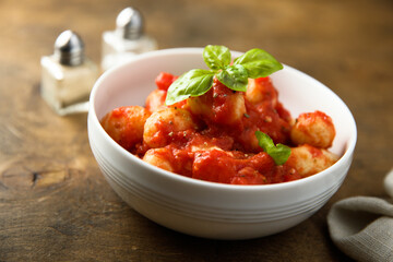 Homemade gnocchi with tomato sauce