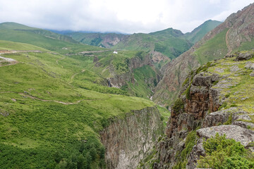 The high-mountain road to the tract of Jily-Su. Caucasus. Kabardino-Balkaria. Russia.