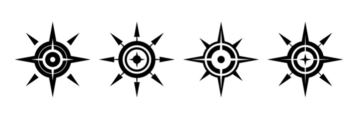 Map direction symbol. Black Compass sign.