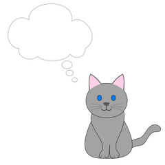A gray stray cat with a thought bubble